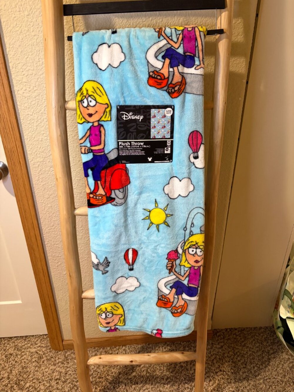 Disney Lizzie McGuire Plush Throw Blanket 50x70 Super Soft Blue NWT
